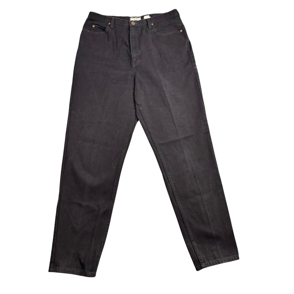 Eddie Bauer Womens High Rise Straight Leg Jeans Black 100% Cotton Size 16 Tall